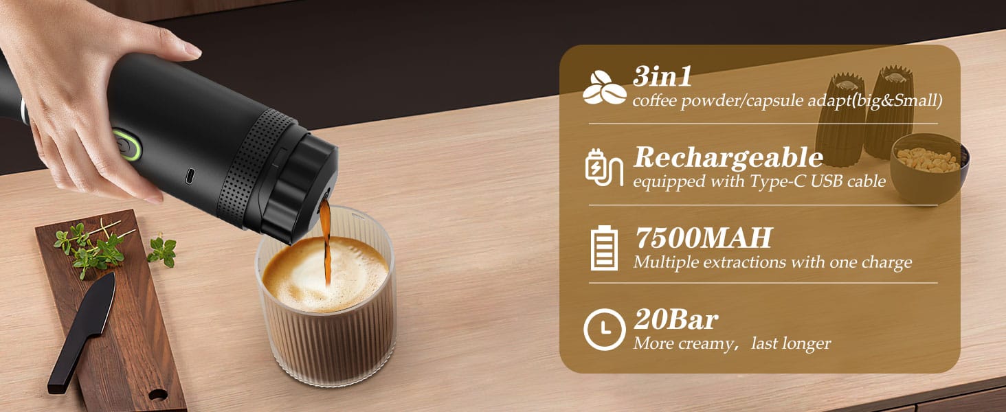 Blitz® – 3-in-1 Portable & Rechargeable Espresso Coffee Machine with Built-in Heating - Tunisie Blitz® – 3-in-1 Portable & Rechargeable Espresso Coffee Machine with Built-in Heating - Tunisie