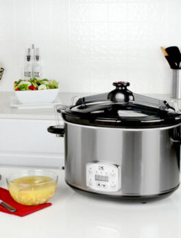 Blitz 8 Quart Digital Slow Cooker with Locking Lid, Stainless Steel