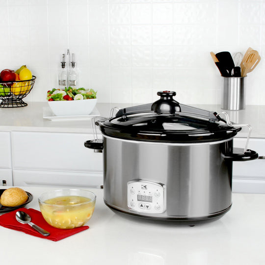 Blitz 8 Quart Digital Slow Cooker with Locking Lid, Stainless Steel