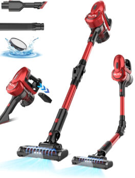 6in1Cordless Vacuum Cleaner Rechargeable Lightweight Stick Vacuum, Detachable Battery, 6 in 1 Powerful Handheld Vacuum with Foldable Tube for Hardwood Floor Carpet Pet Hair, Red - Tunisie