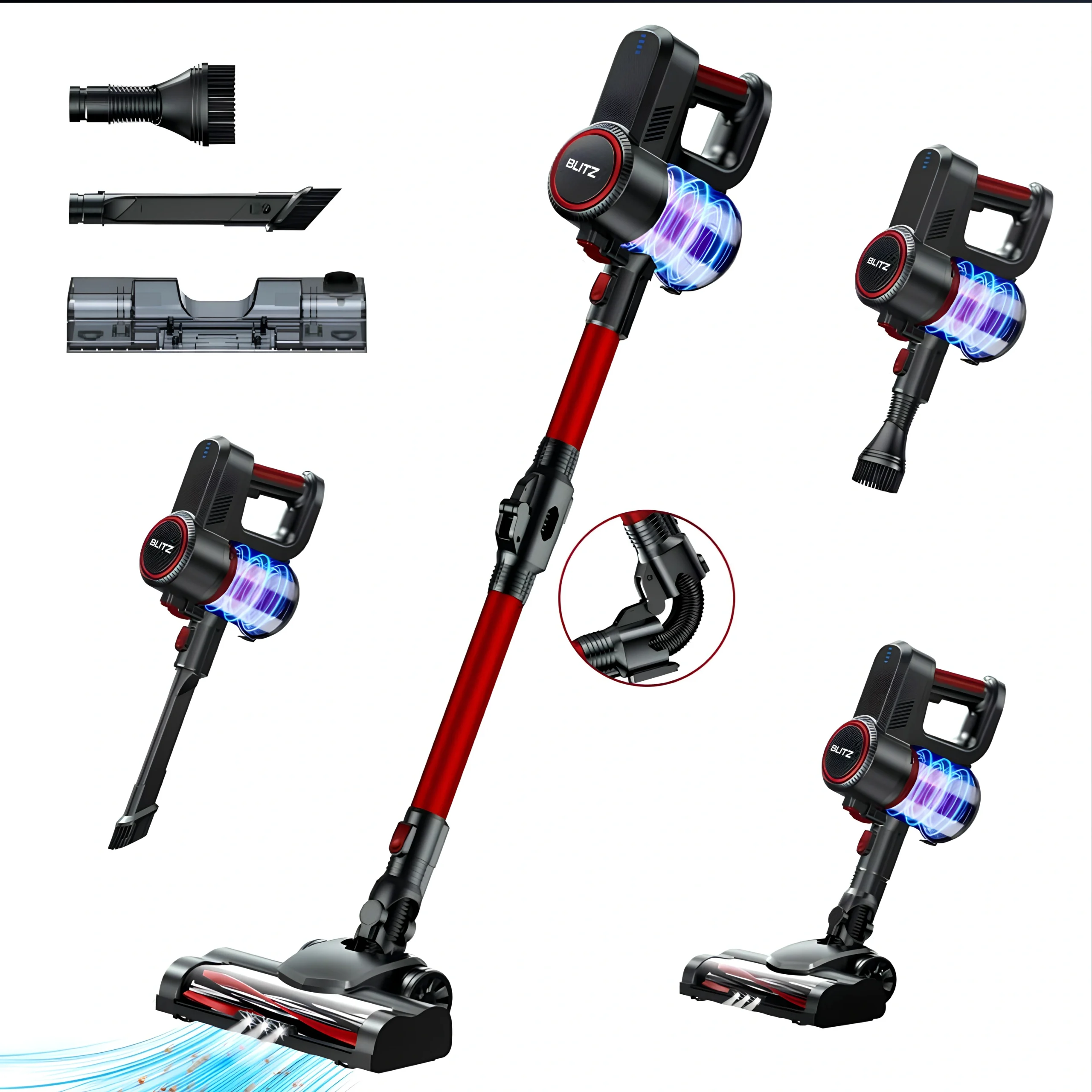 Blitz® – 5-in-1 Powerful Cordless Stick Vacuum Cleaner 30Kpa, Lightweight and Quiet with LED Lighting - Tunisie