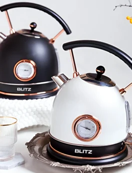 Blitz - Retro Electric Kettle Stainless Steel 1.8L Tea Kettle, Hot Water Boiler with Temperature Gauge, Led Light, Fast Boiling, Auto Shut-Off&Boil-Dry Protection - Tunisie