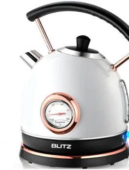 Blitz Retro Electric Kettle Stainless Steel 1.8L Tea Kettle, Hot Water Boiler with Temperature Gauge, Led Light, Fast Boiling, Auto Shut-Off&Boil-Dry Protection (White) - Tunisie
