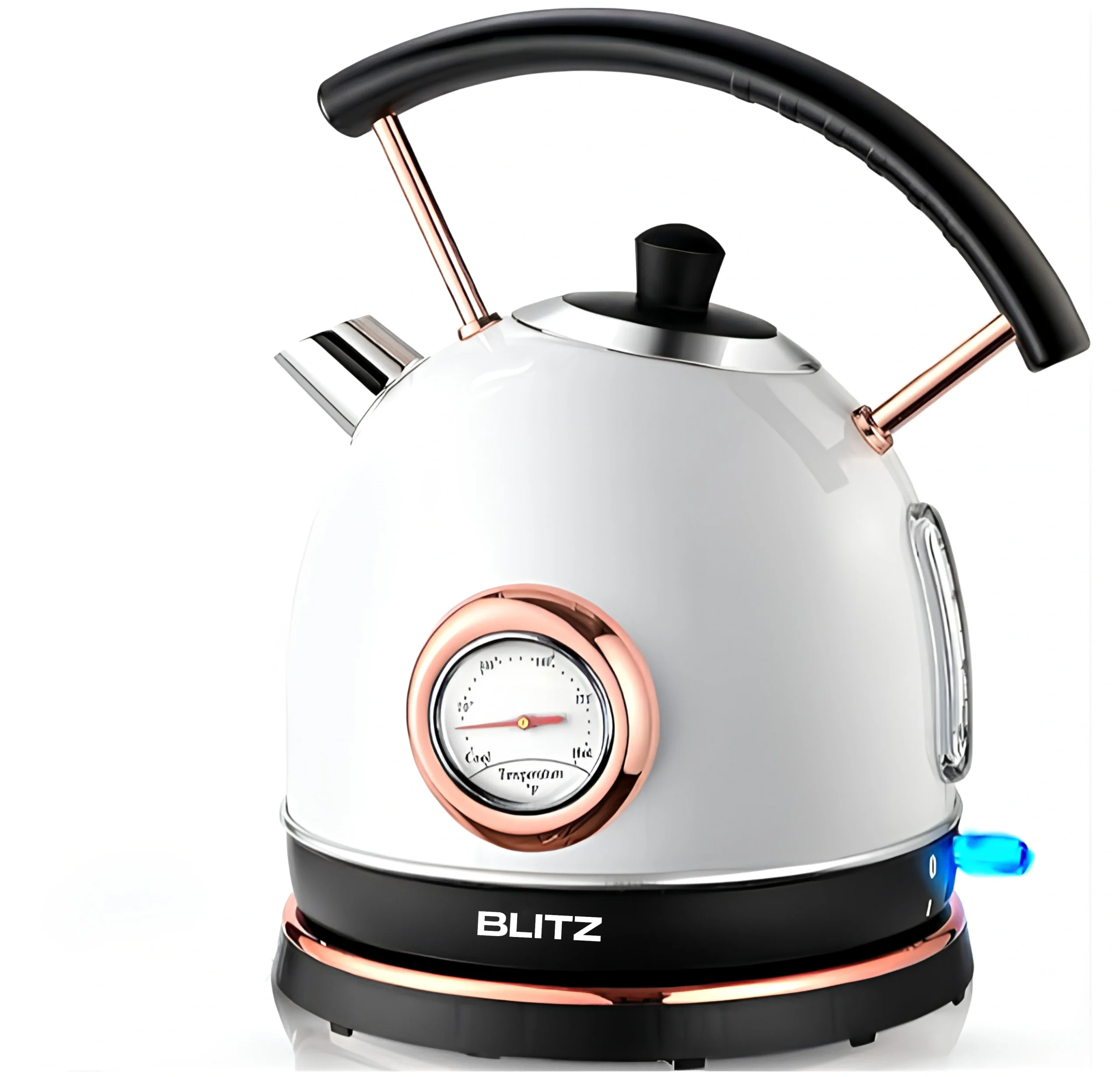 Blitz Retro Electric Kettle Stainless Steel 1.8L Tea Kettle, Hot Water Boiler with Temperature Gauge, Led Light, Fast Boiling, Auto Shut-Off&Boil-Dry Protection (White) - Tunisie