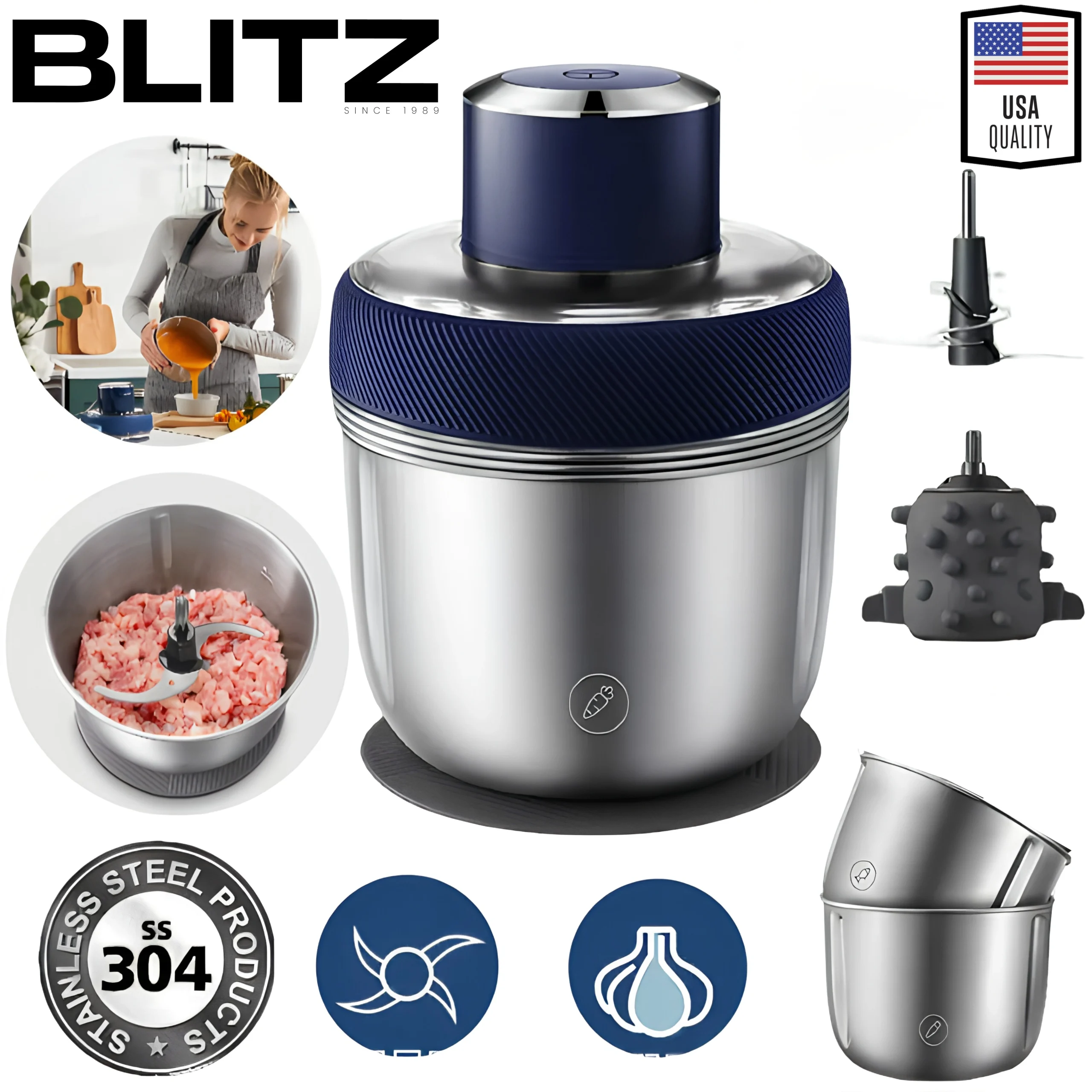 Blitz 4-in-1 Multifunctional Electric Chopper with 2 Stainless Steel Bowls for Quick and Easy Preparations - Tunisie