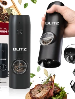 Blitz - Electric Salt and Pepper Grinder Set, Rechargeable - No Battery Needed - Large Capacity Automatic Salt Pepper Mill Grinder with Warm LED Light, Adjustable Coarseness Pepper Grinder for Kitchen - Tunisie