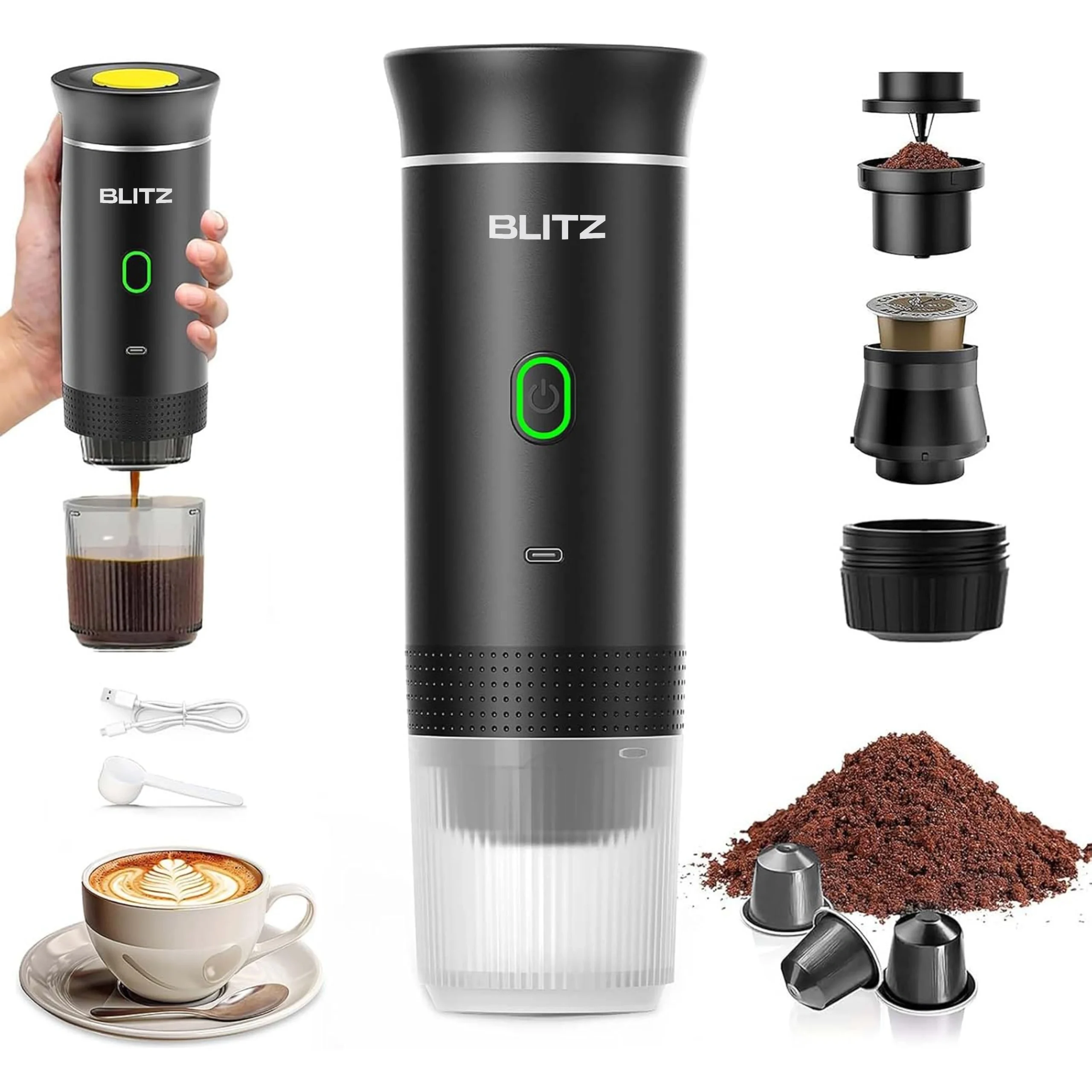Blitz® – 3-in-1 Portable & Rechargeable Espresso Coffee Machine with Built-in Heating - Tunisie