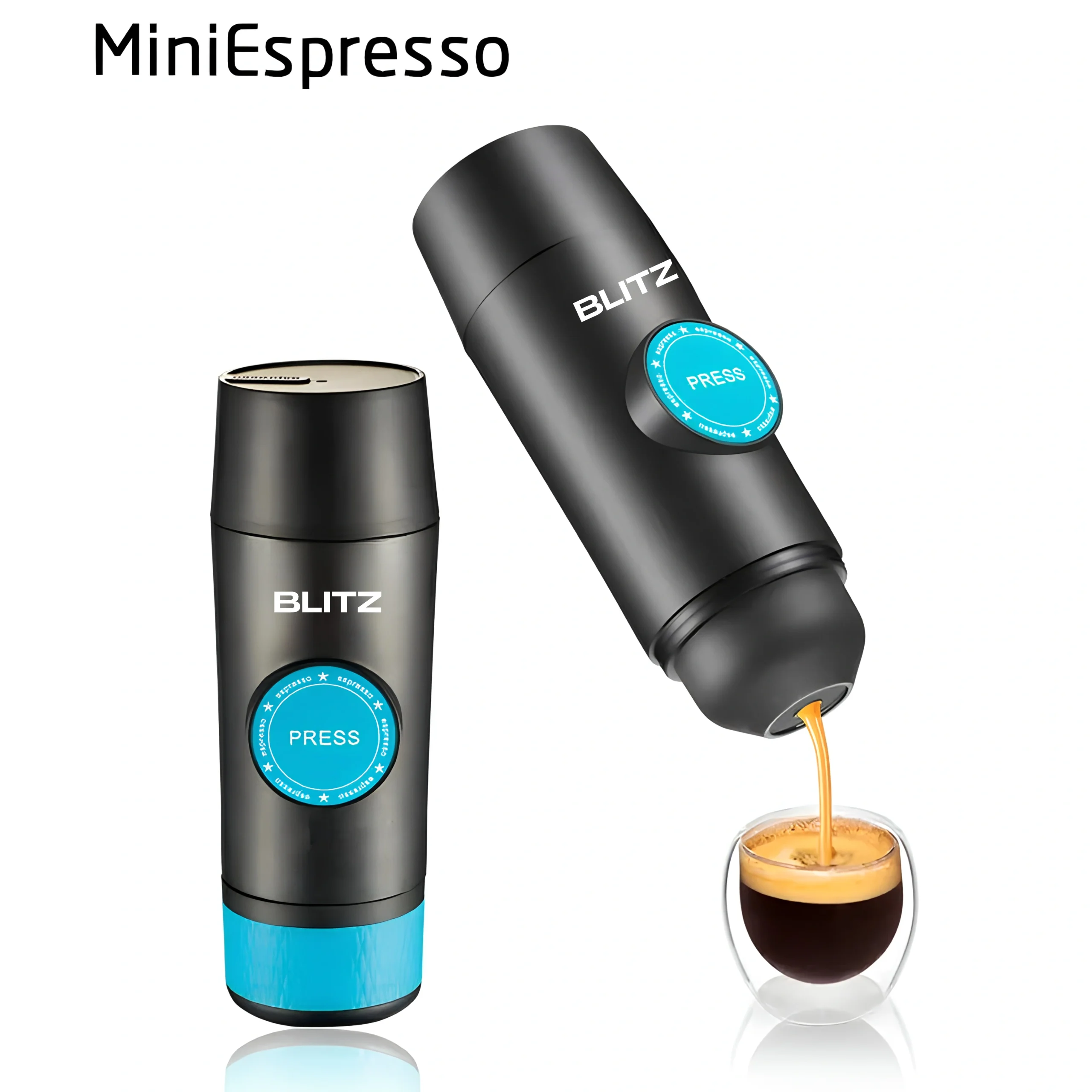 BLITZ - Portable Electric Espresso Coffee Machine, Cordless Heating Double Serve Mini Coffee Maker with 2-in-1 Coffee Powder/Capsule 20Bar Pump Pressure Auto Brew - Tunisie