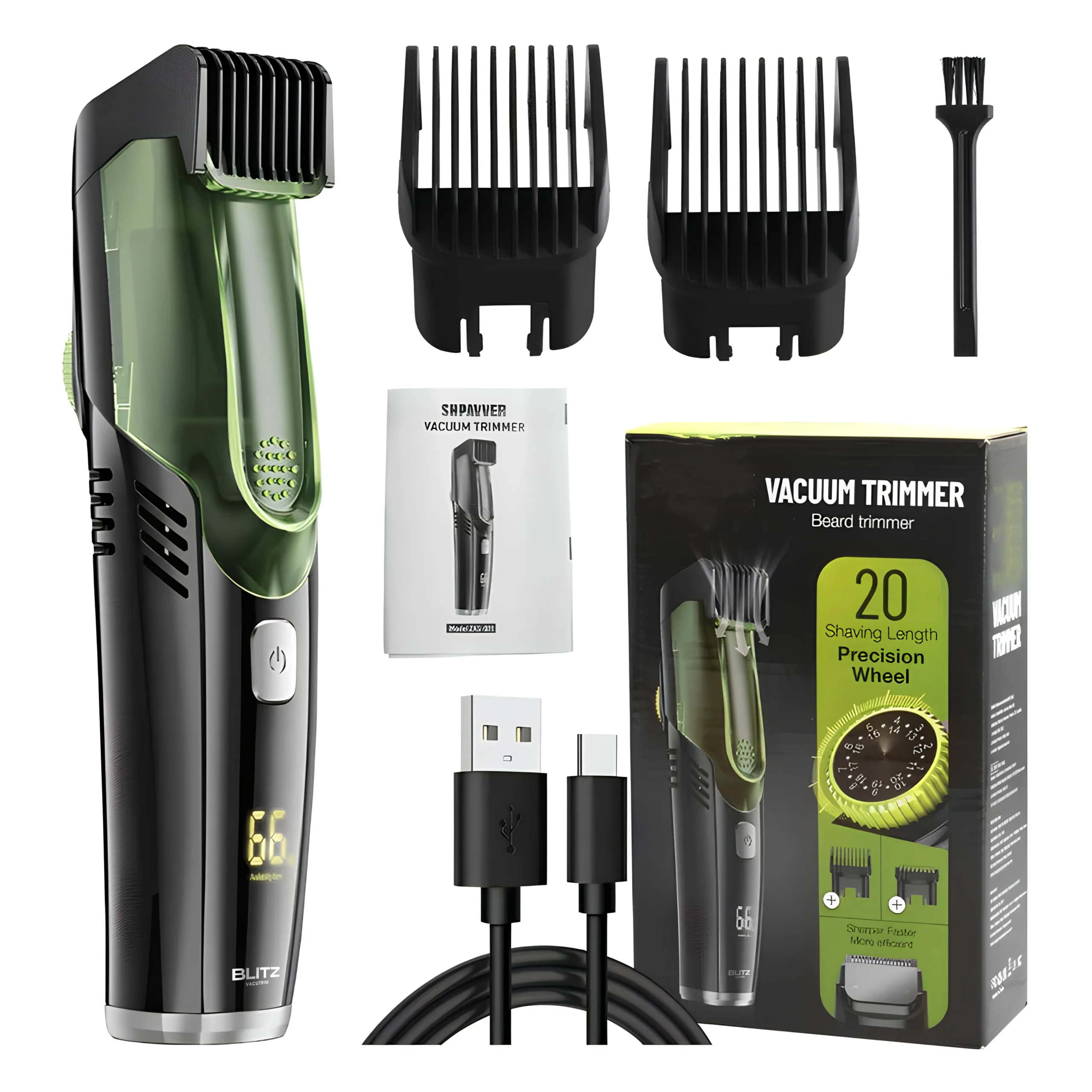 Blitz® – 2-in-1 Cordless Trimmer with Built-in Vacuum | Rechargeable & Waterproof for a Clean and Precise Shave - Tunisie